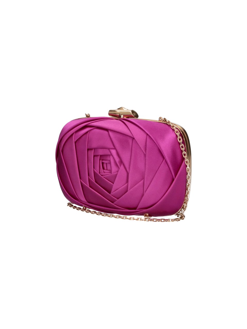 Roger Vivier Rectangular Satin Pouch with Rose Petal Design and Chain Strap Roze
