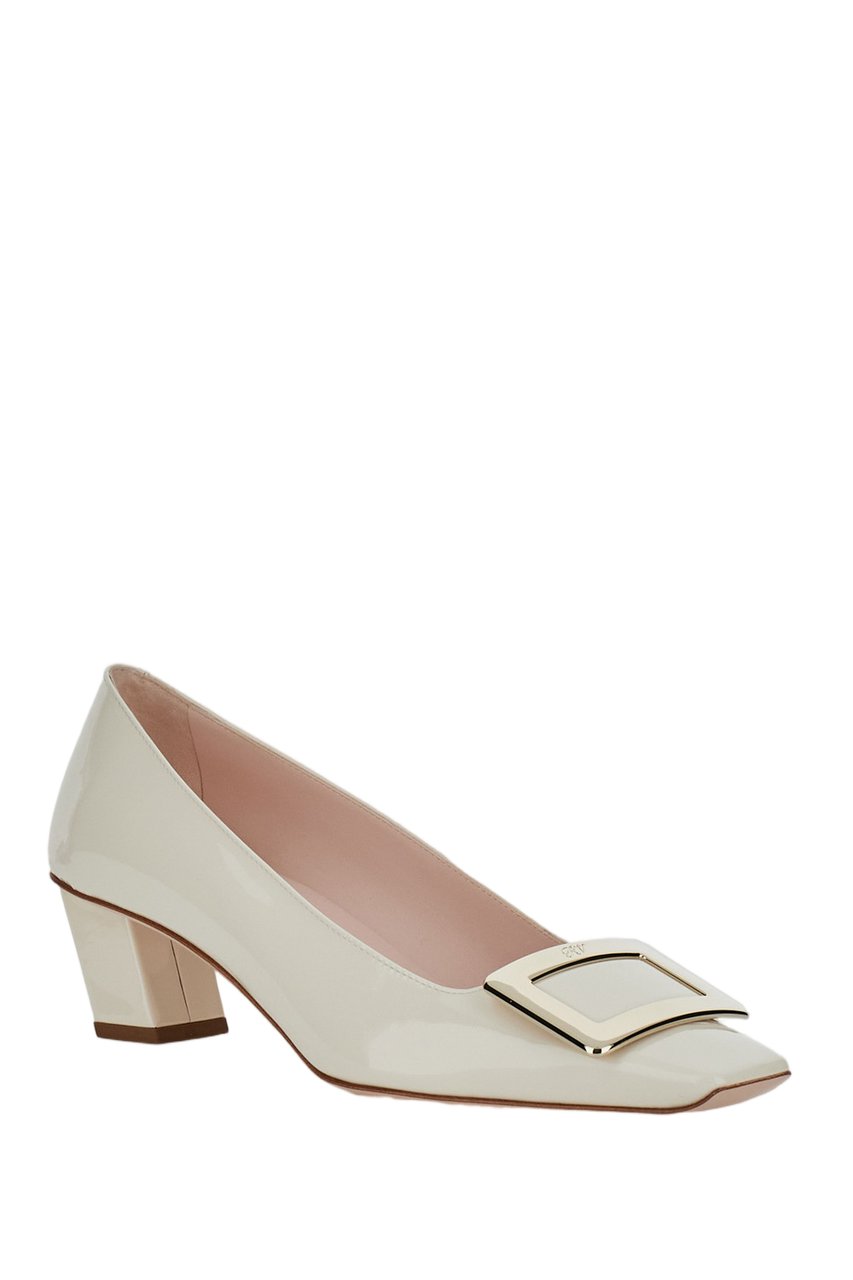 Roger Vivier Pointed Toe Pumps with Rectangular Buckle Detail Wit