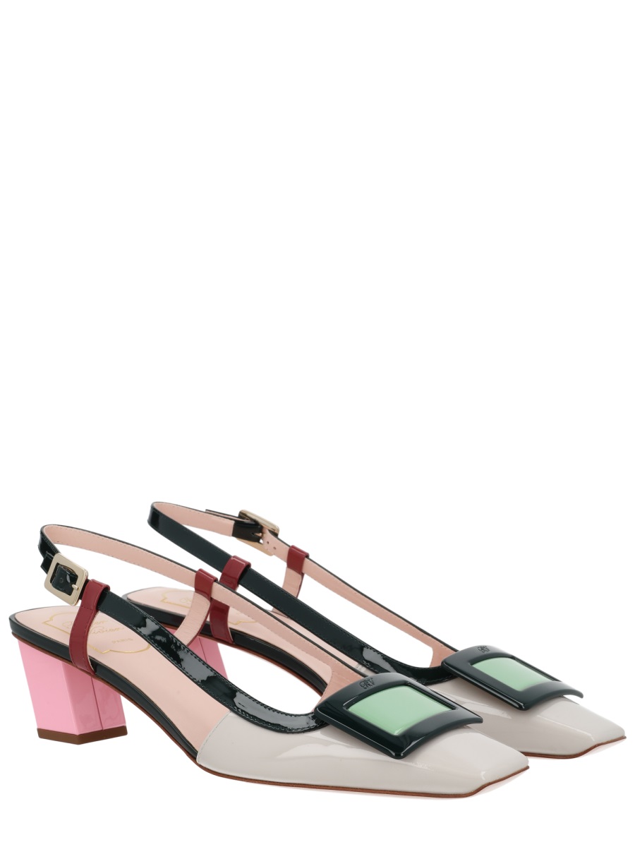 Roger Vivier Lacquered Patent Calfskin Slingback Pumps Grijs