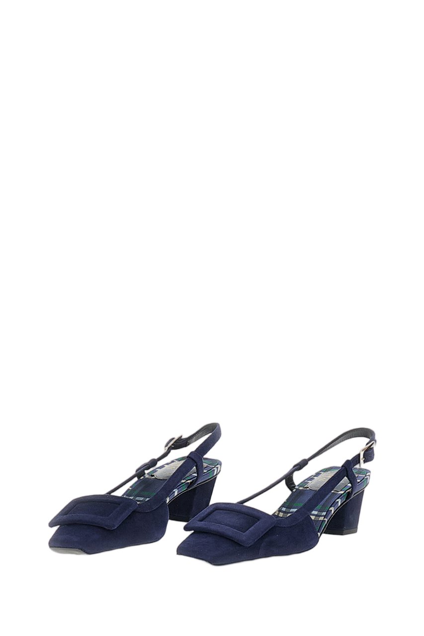 Roger Vivier Pointed Toe Slingback Shoes with Decorative Buckle Blauw