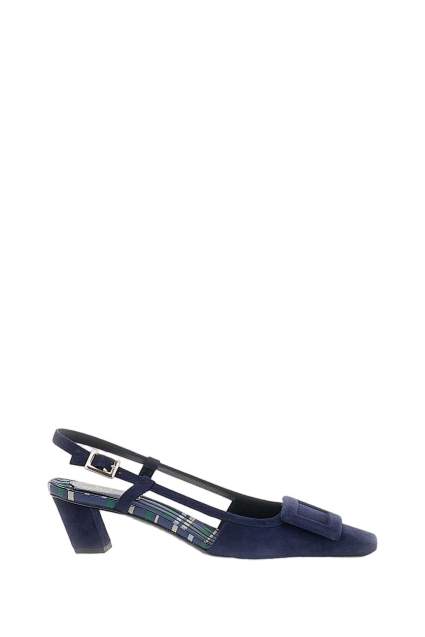 Roger Vivier Pointed Toe Slingback Shoes with Decorative Buckle Blauw