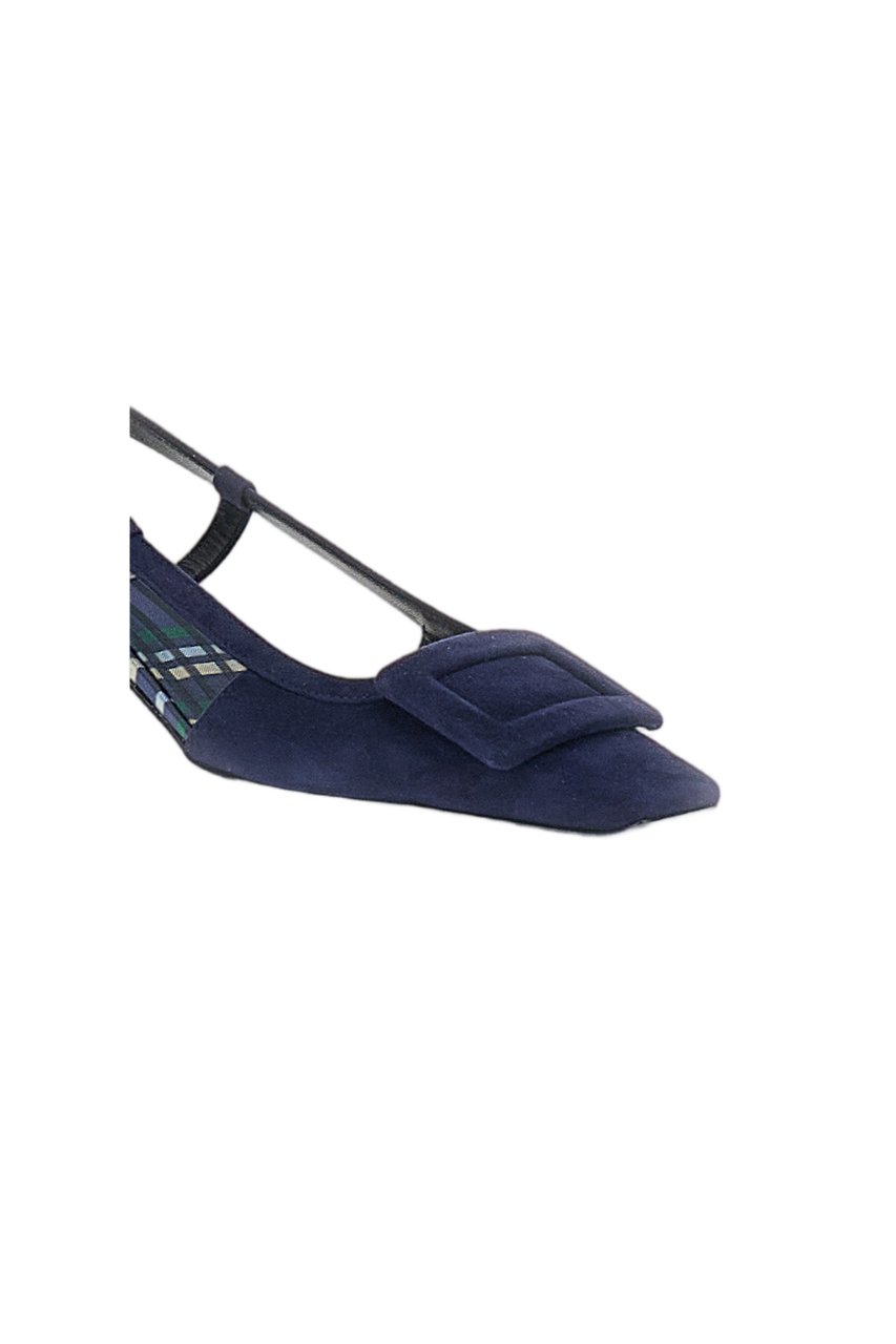 Roger Vivier Pointed Toe Slingback Shoes with Decorative Buckle Blauw