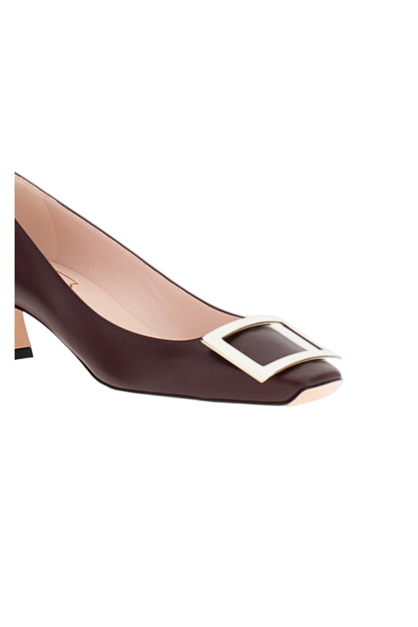 Roger Vivier Pointed Toe Pumps with Square Buckle Detail Maroon