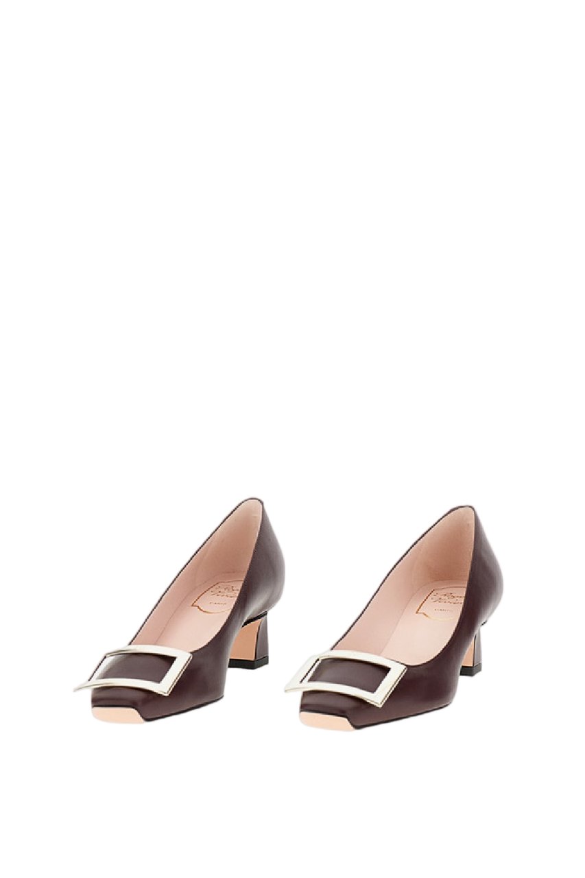 Roger Vivier Pointed Toe Pumps with Square Buckle Detail Maroon