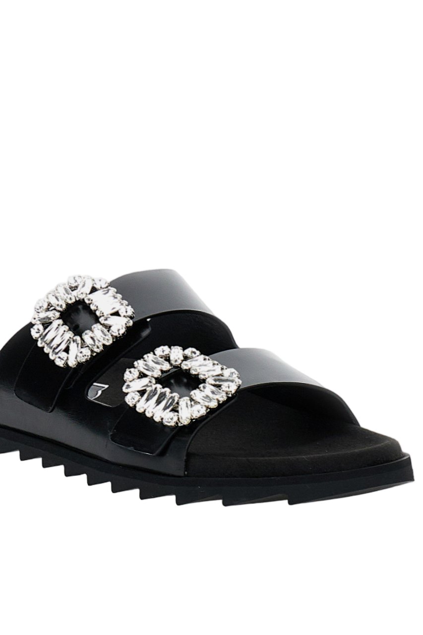 Roger Vivier Flat Sandals with Crystal Embellishments Zwart