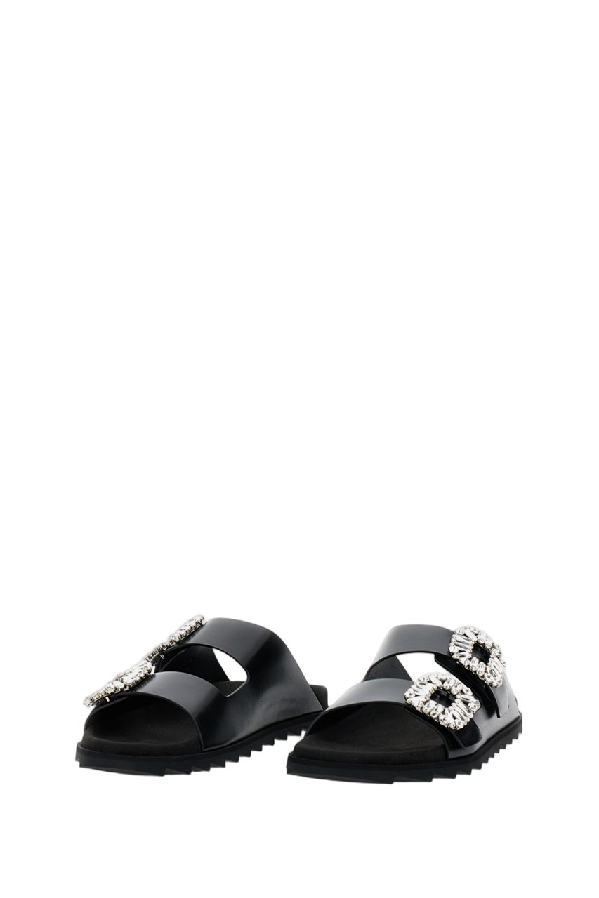 Roger Vivier Flat Sandals with Crystal Embellishments Zwart