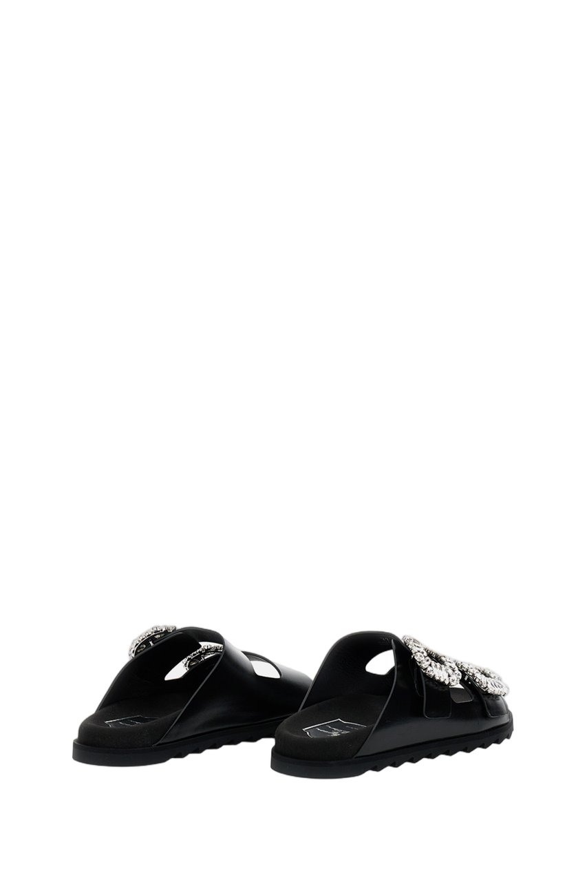 Roger Vivier Flat Sandals with Crystal Embellishments Zwart