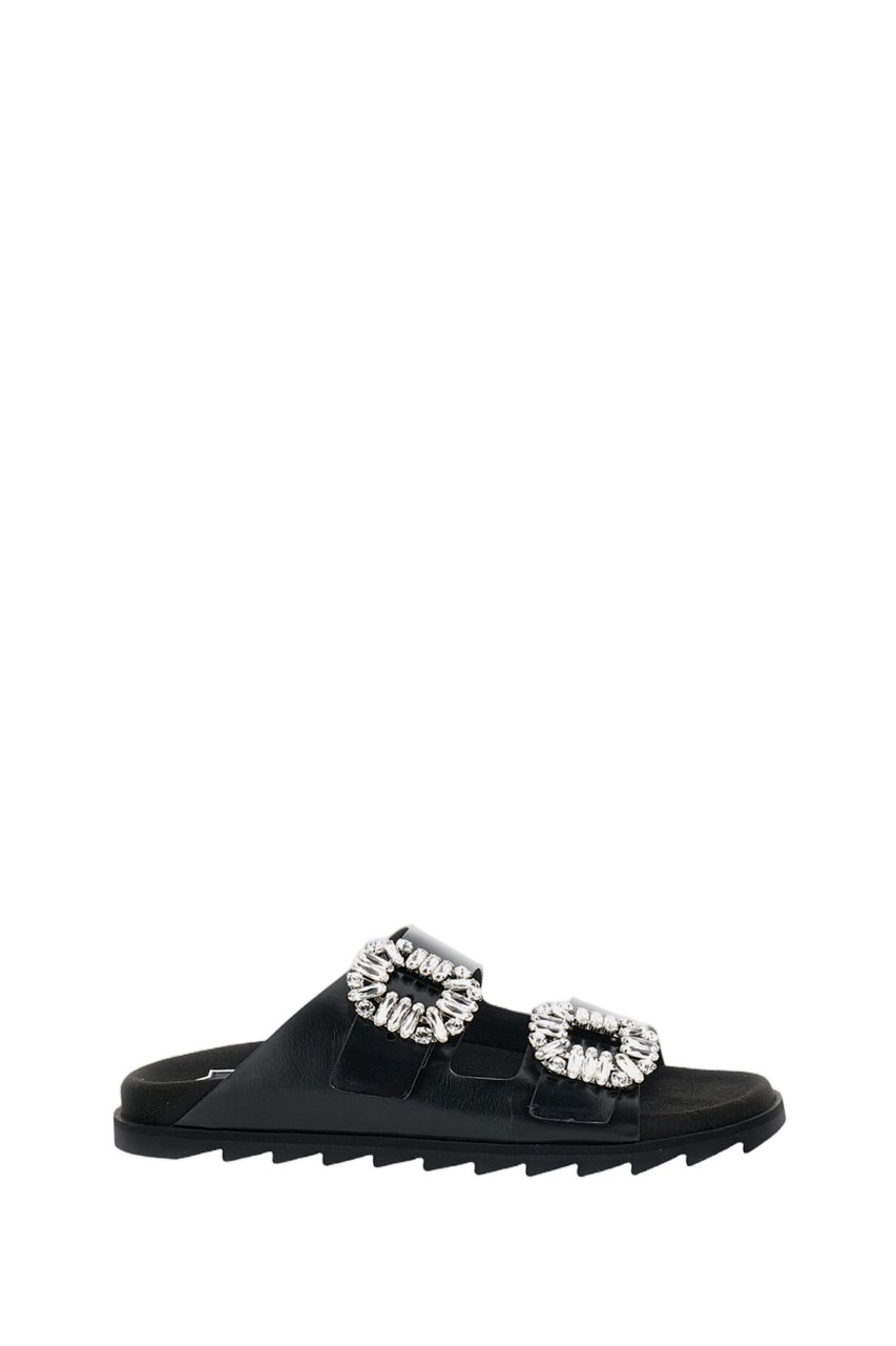 Roger Vivier Flat Sandals with Crystal Embellishments Zwart