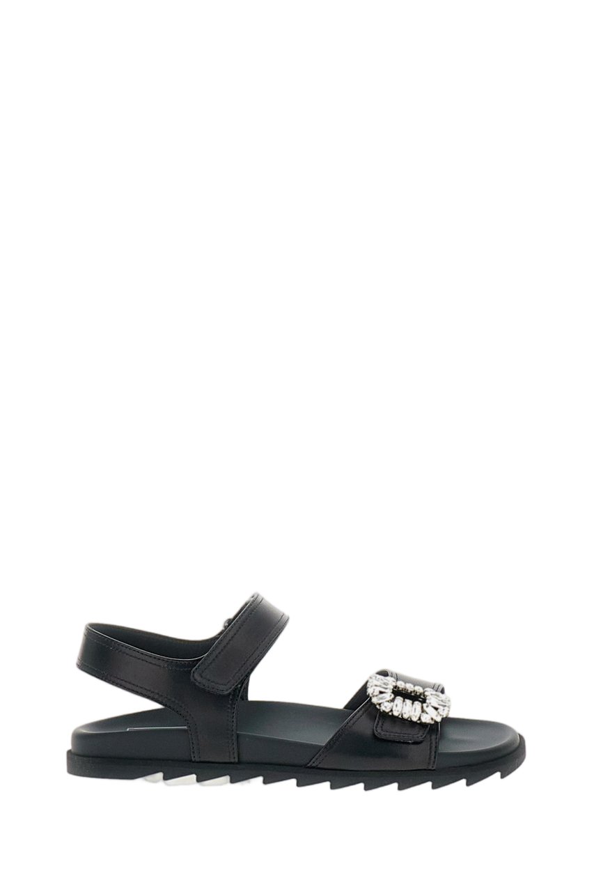 Roger Vivier Black Sandals with Crystal Embellishment and Ankle Strap Zwart
