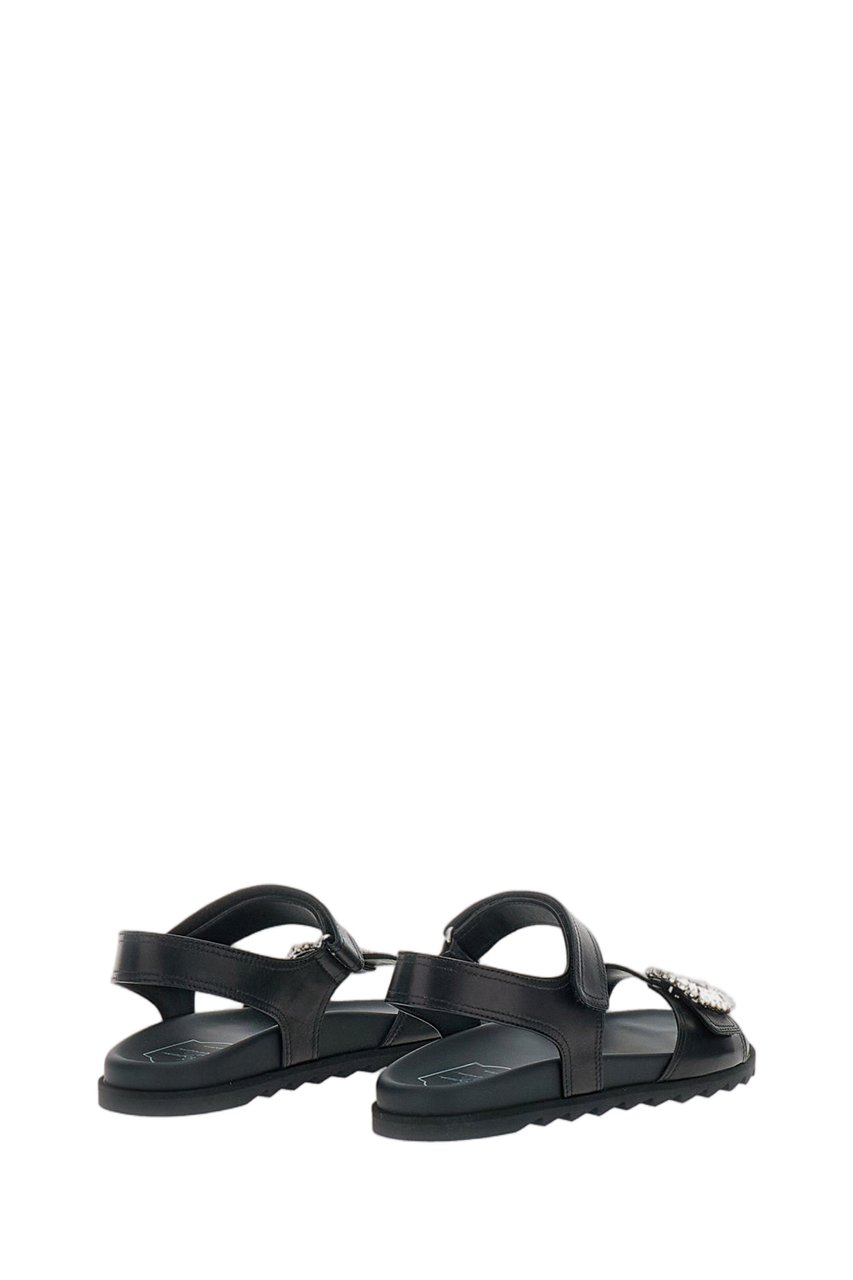 Roger Vivier Black Sandals with Crystal Embellishment and Ankle Strap Zwart