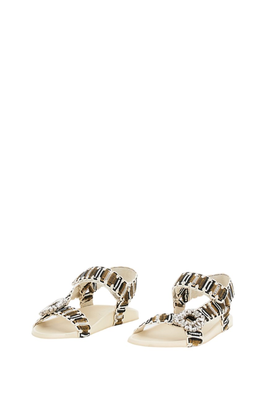 Roger Vivier Multicolored Woven Flat Sandals with Crystal Embellishment Neutraal
