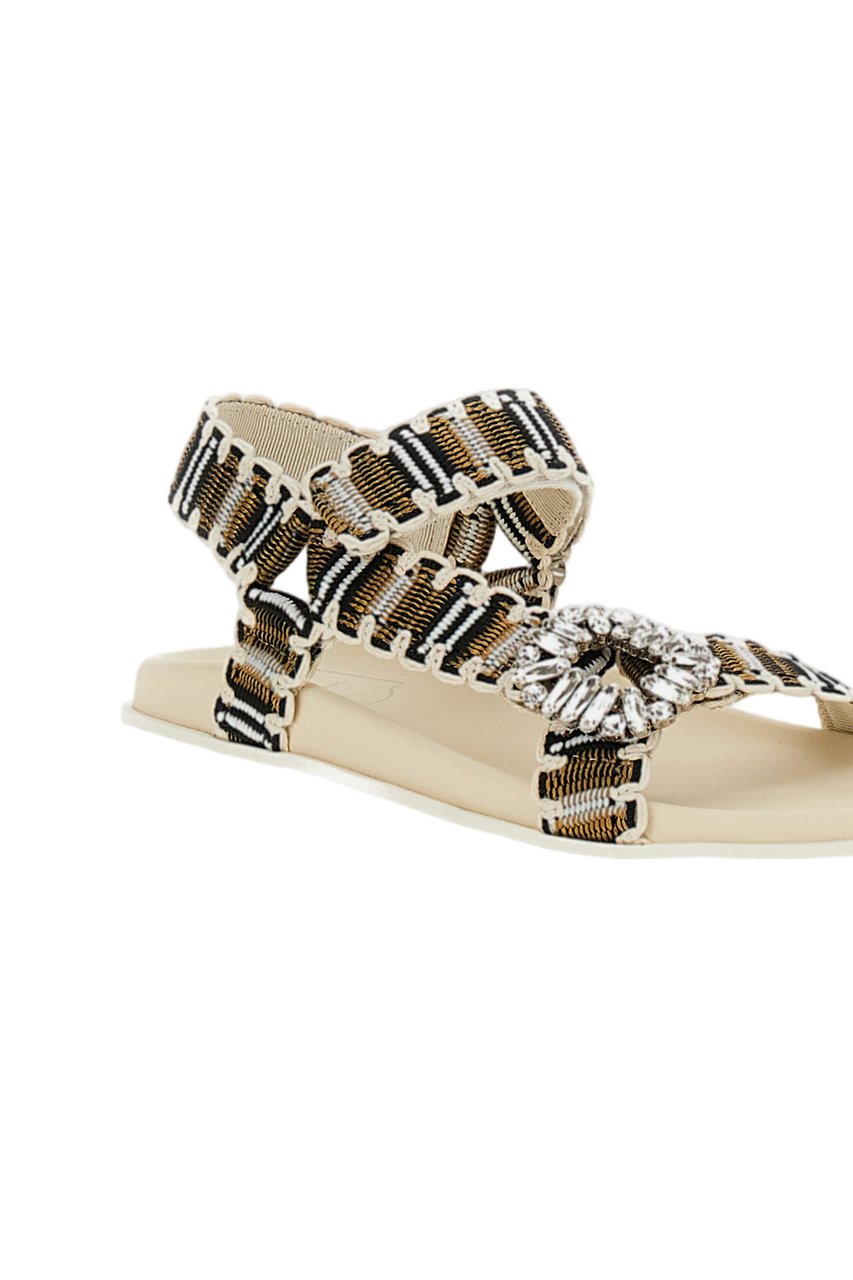 Roger Vivier Multicolored Woven Flat Sandals with Crystal Embellishment Neutraal