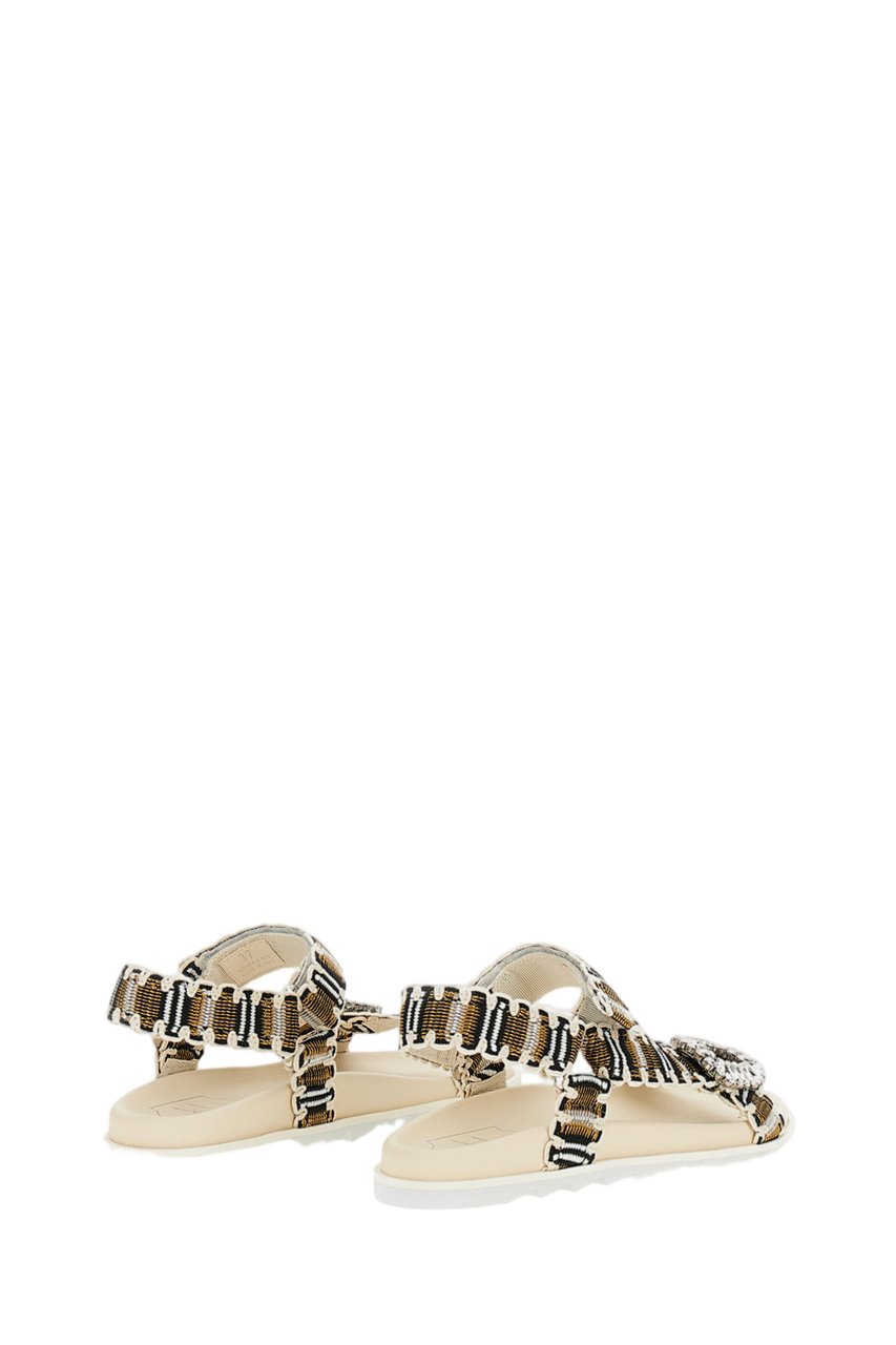 Roger Vivier Multicolored Woven Flat Sandals with Crystal Embellishment Neutraal