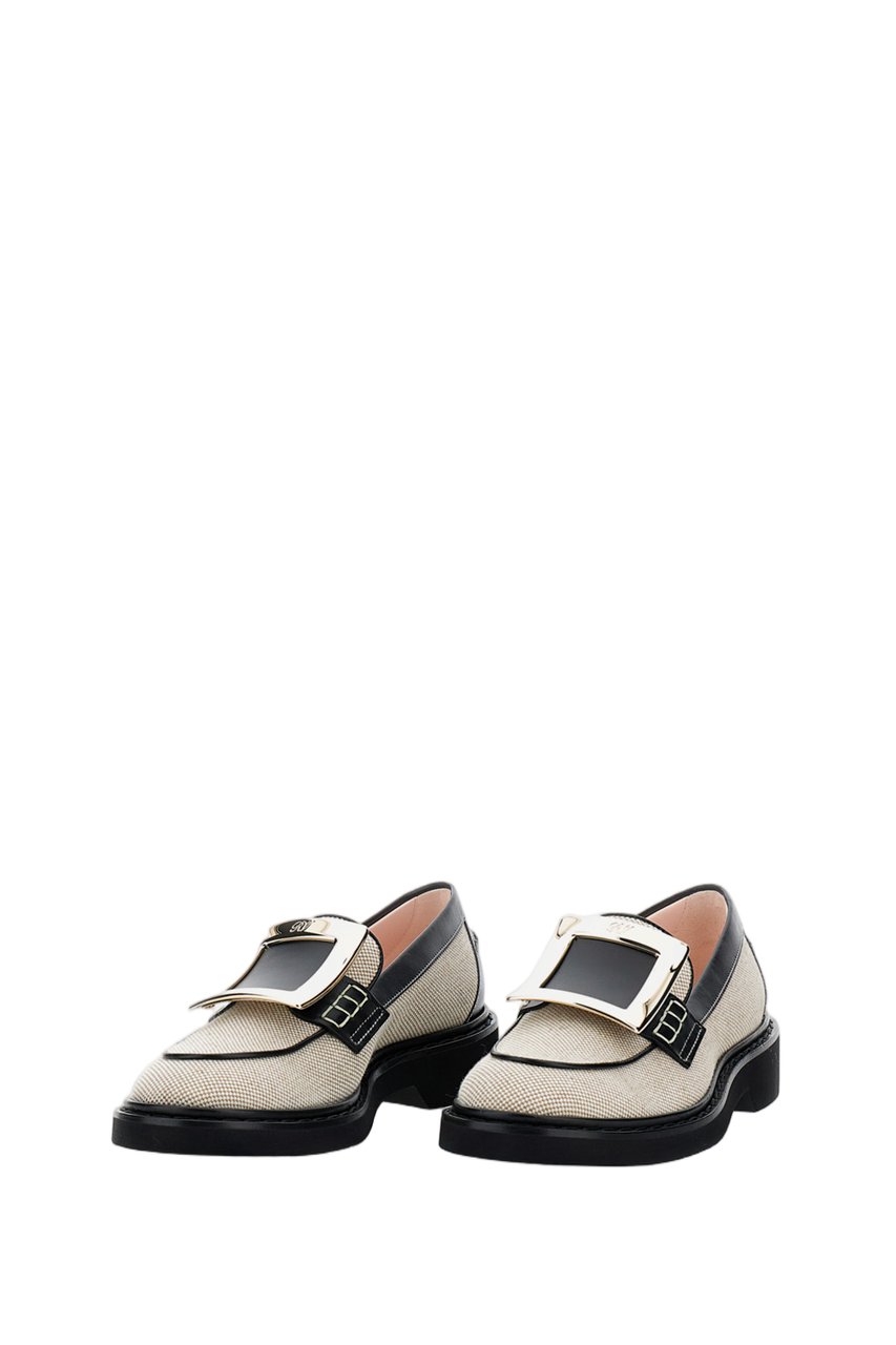 Roger Vivier Beige Woven Flats with Bold Black Buckle Detail Neutraal
