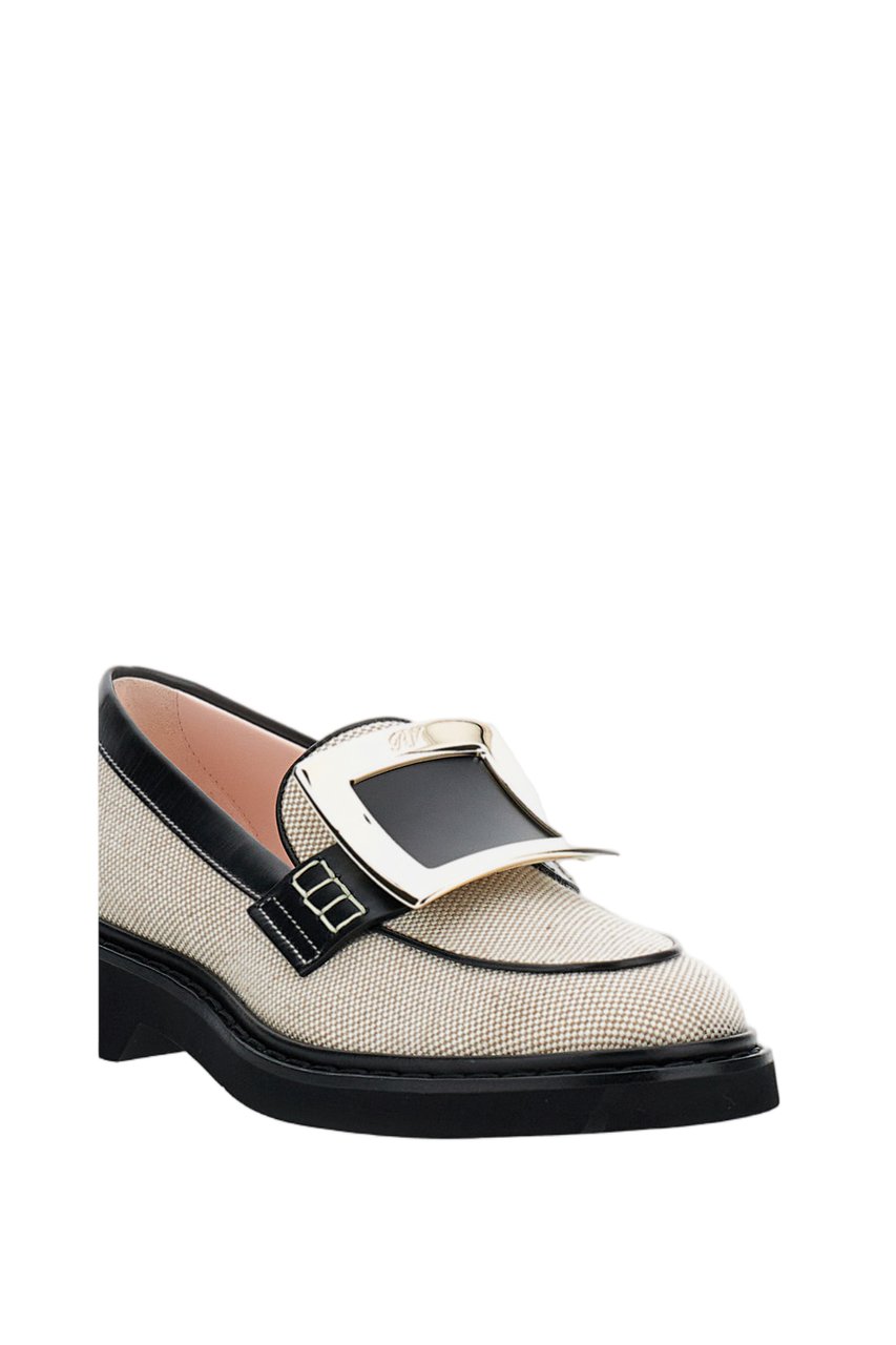 Roger Vivier Beige Woven Flats with Bold Black Buckle Detail Neutraal
