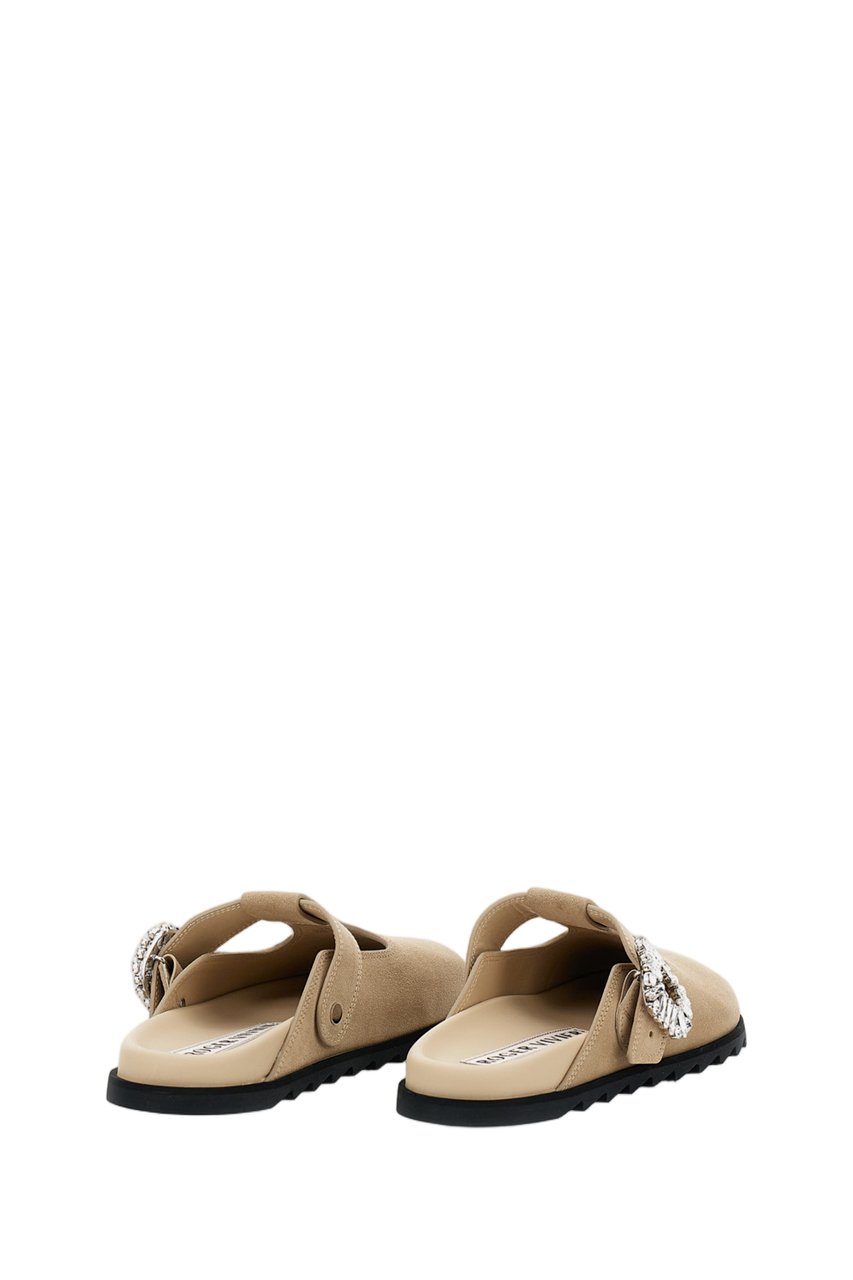 Roger Vivier Pointed Toe Slip-On Sandals with Ornate Silver Buckle Neutraal