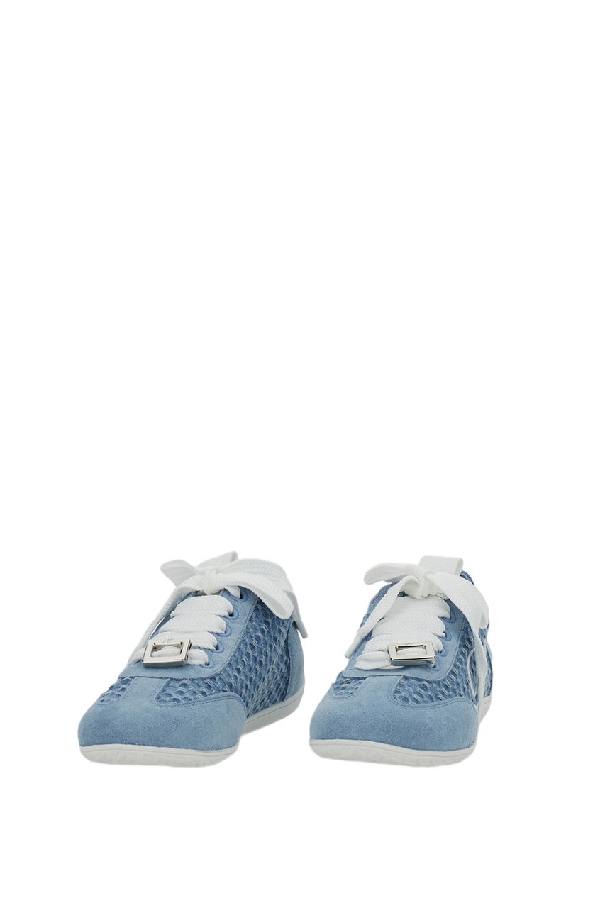 Roger Vivier Low-Profile Blue Sneakers with Textured Finish Blauw