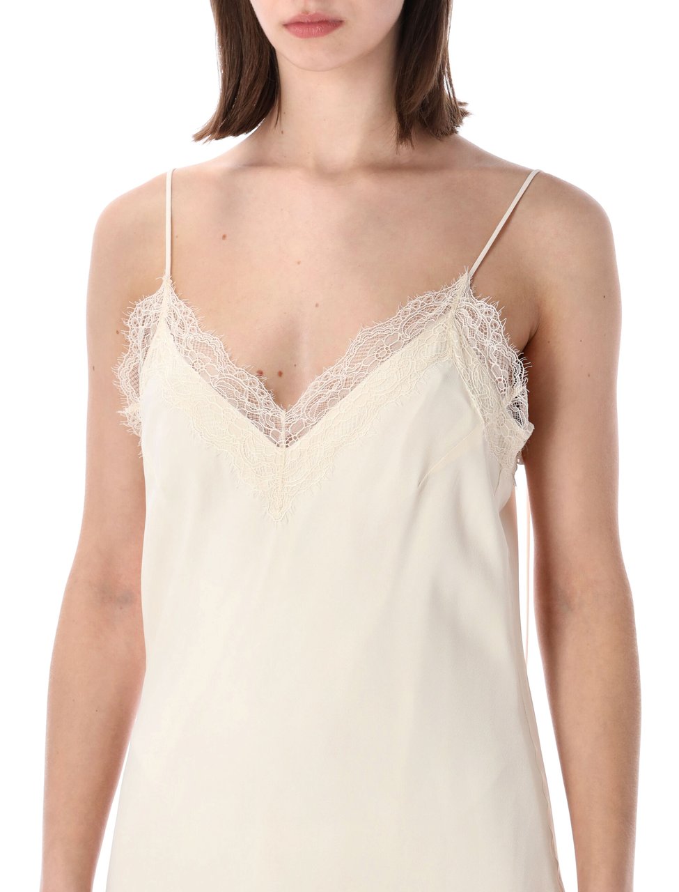Rohe V Neck Lace Trim Midi Dress Neutraal