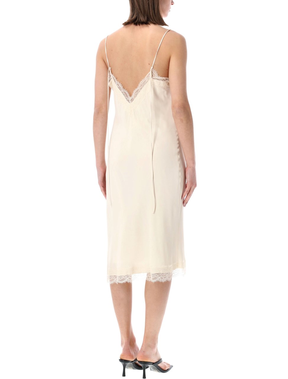 Rohe V Neck Lace Trim Midi Dress Neutraal