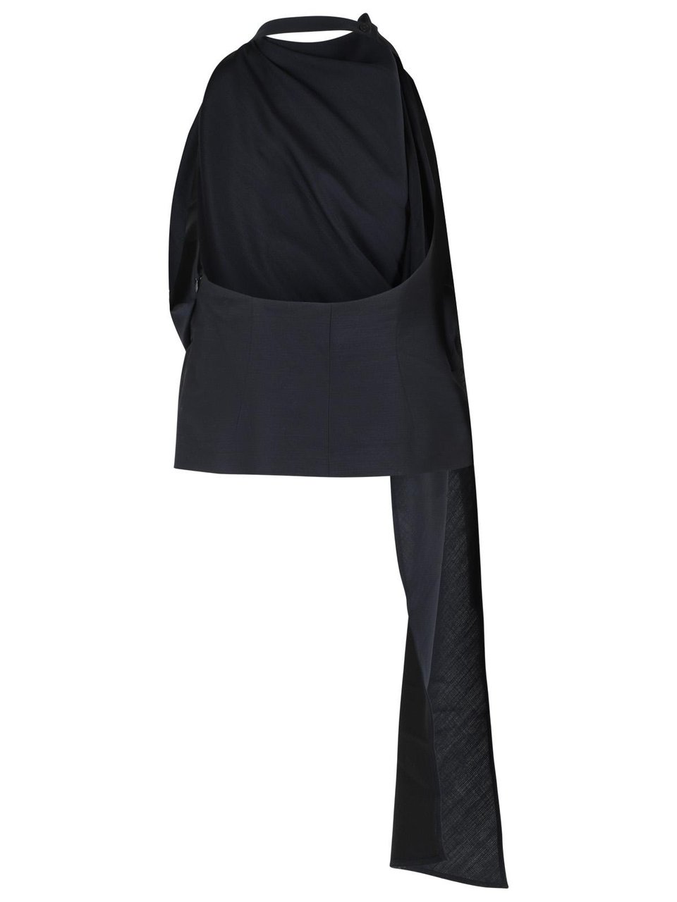 Rohe Draped Blouse In Navy Wool Blend Zwart