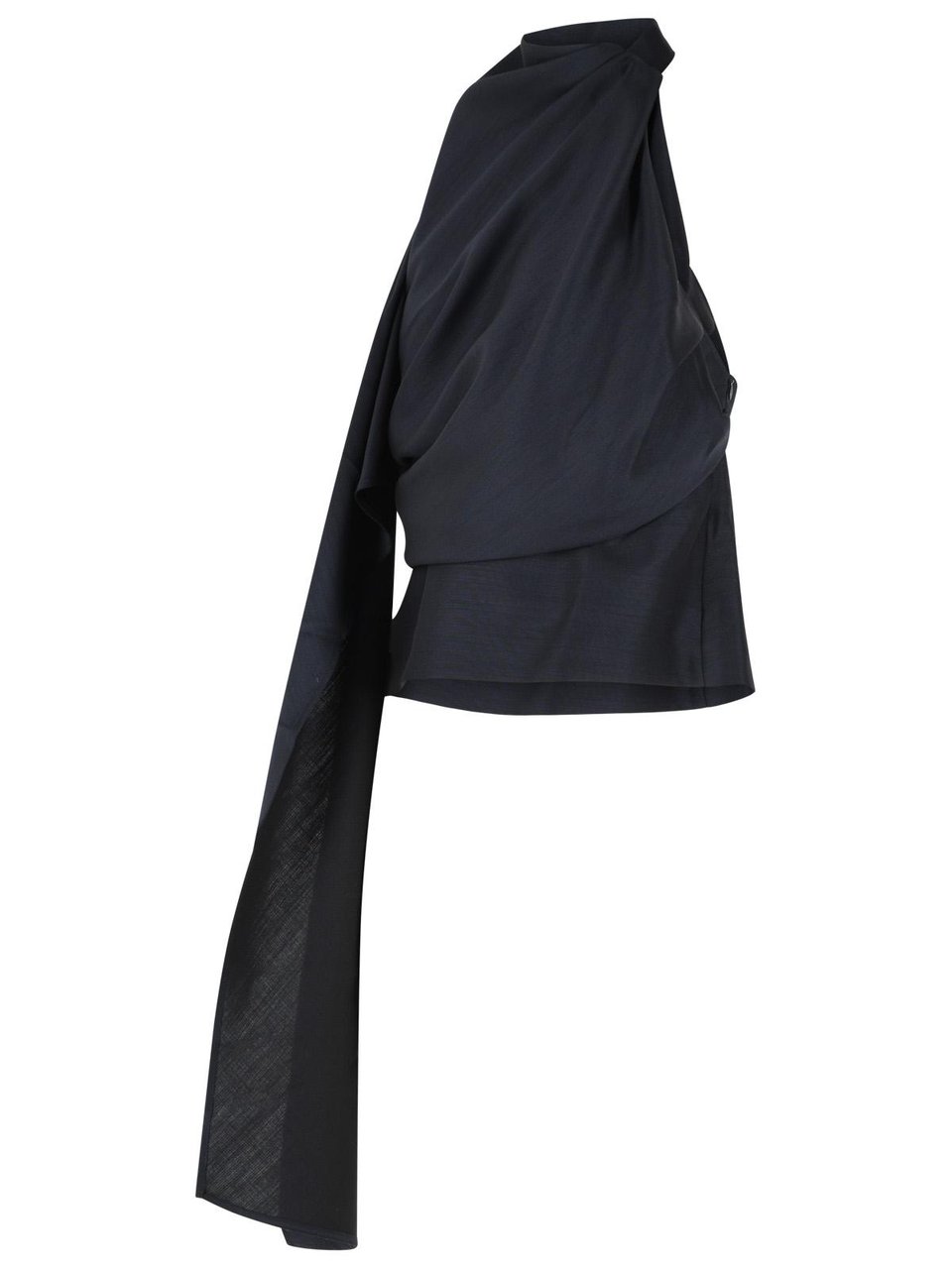 Rohe Draped Blouse In Navy Wool Blend Zwart
