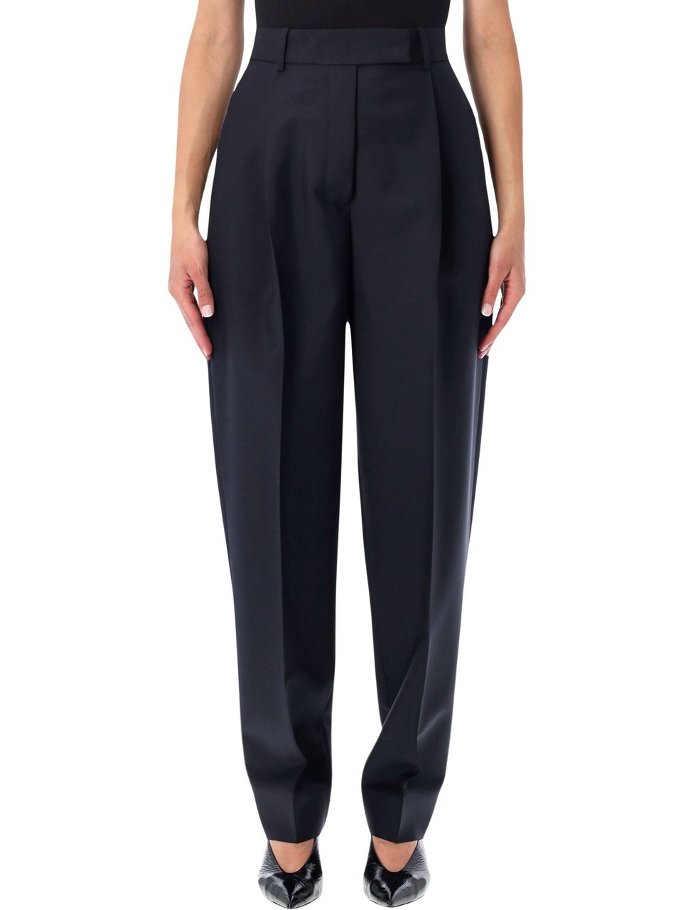 Rohe Daria Pleated Wool-Mohair Tapered Pants Zwart