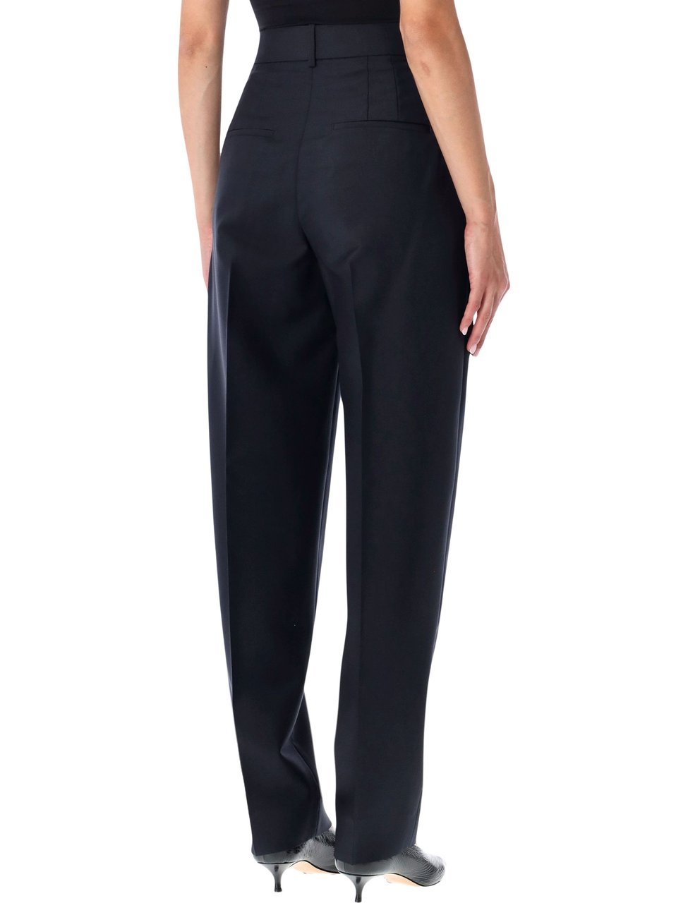Rohe Daria Pleated Wool-Mohair Tapered Pants Zwart