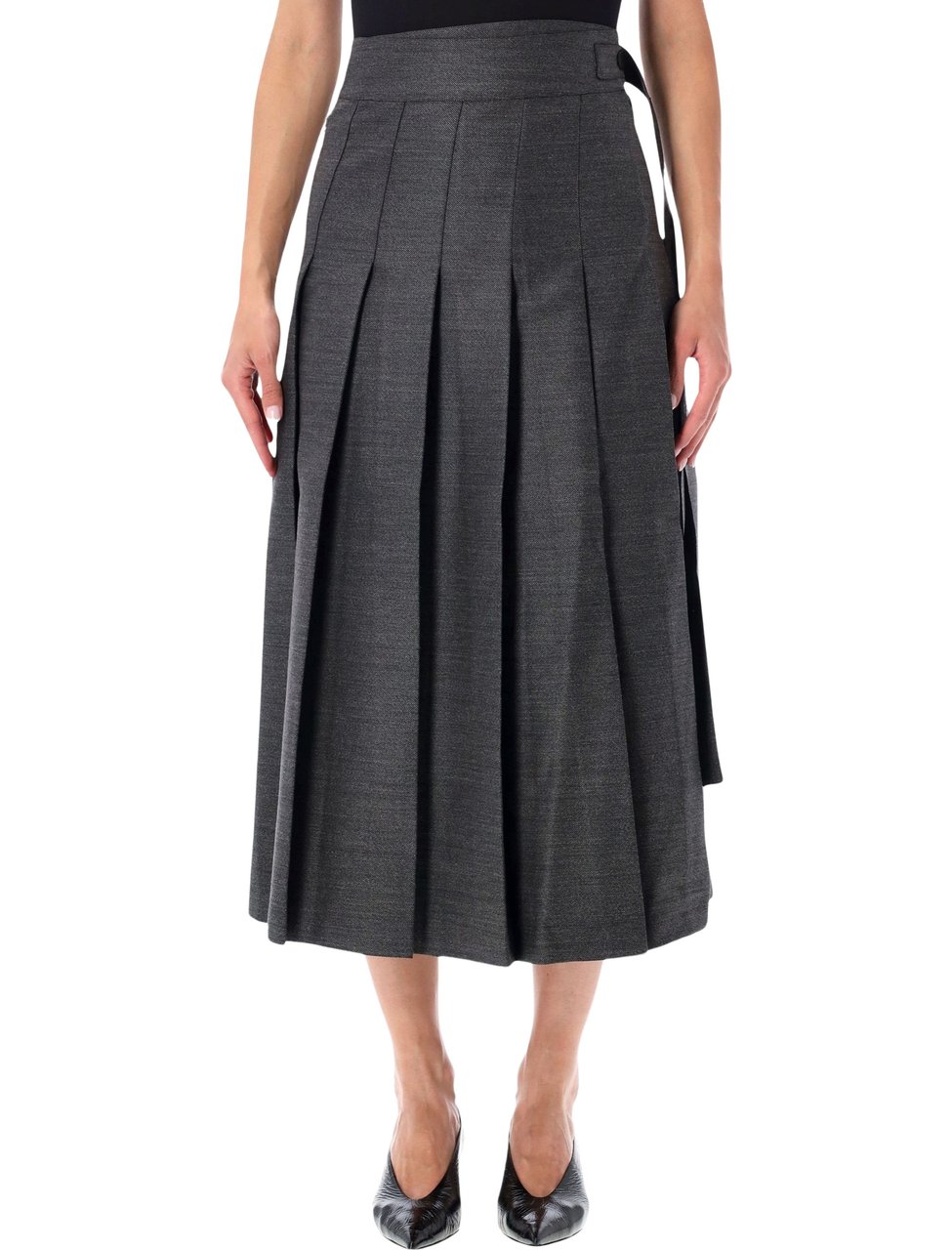 Rohe Pleated Wrap Wool-Blend Midi Skirt Zwart