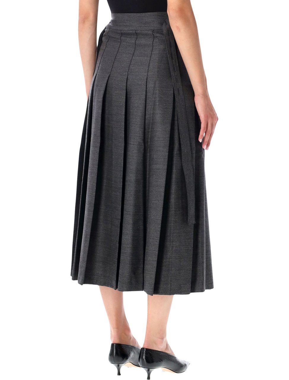 Rohe Pleated Wrap Wool-Blend Midi Skirt Zwart