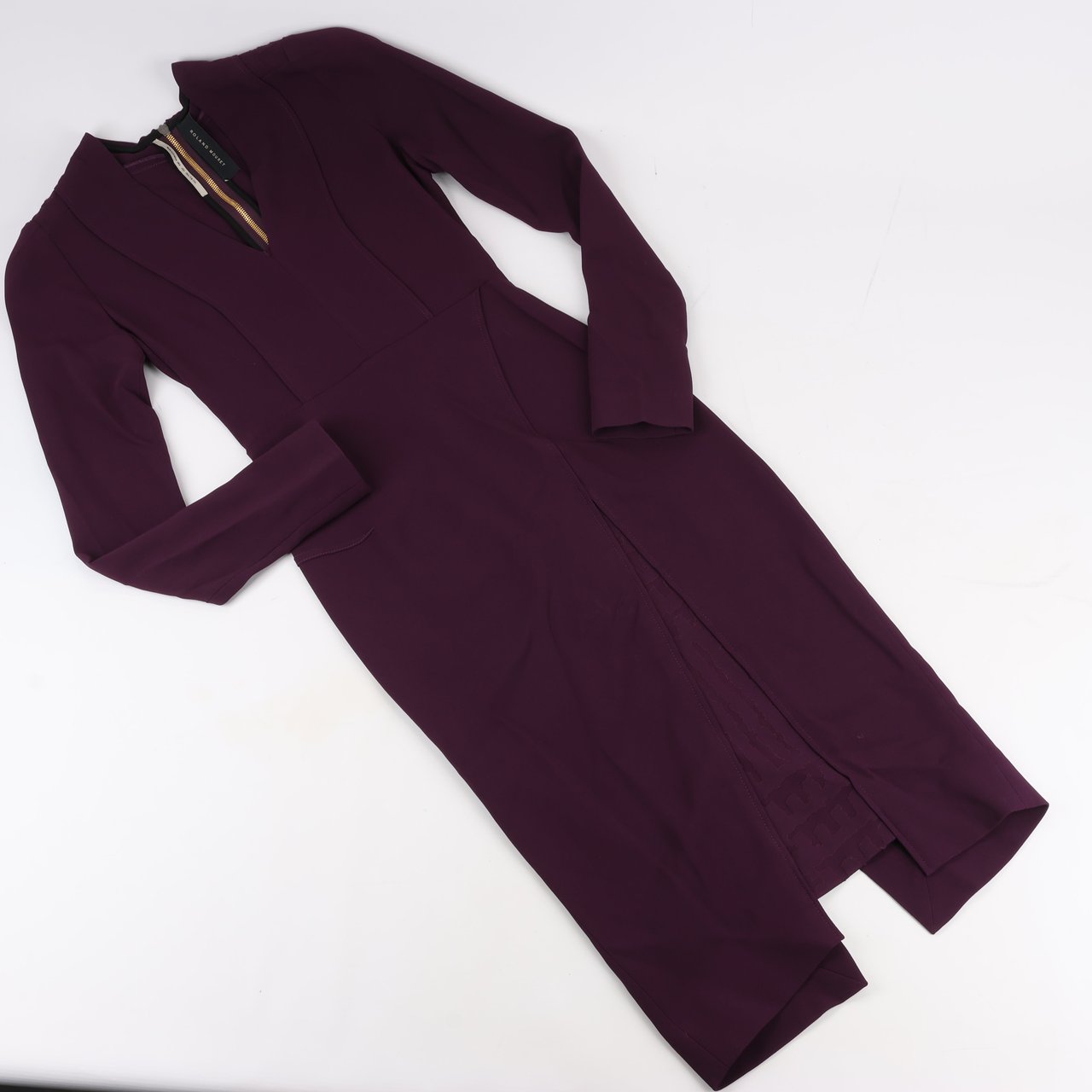 Roland Mouret Roland Mouret Deep V-Neck Fitted Midi Dress in Plum – EU 34 Paars