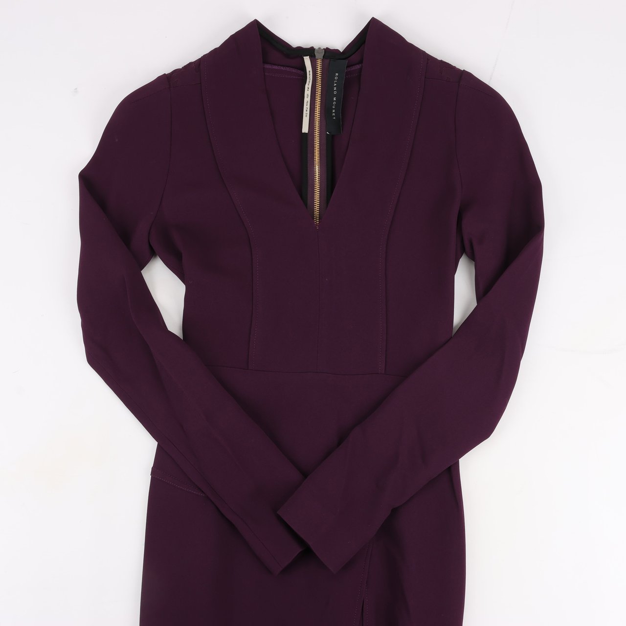 Roland Mouret Roland Mouret Deep V-Neck Fitted Midi Dress in Plum – EU 34 Paars