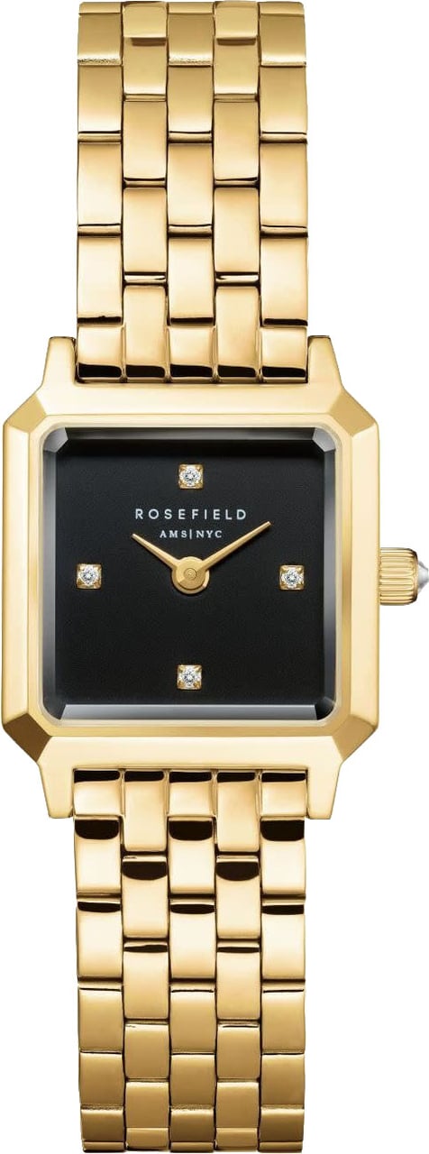 Rosefield Rosefield Horloge BBGSG-B08 Boxelle Black 4 Crystal Quartz met Geelgouden Plating met Zwarte Wijzerplaat 19.5mm Goud