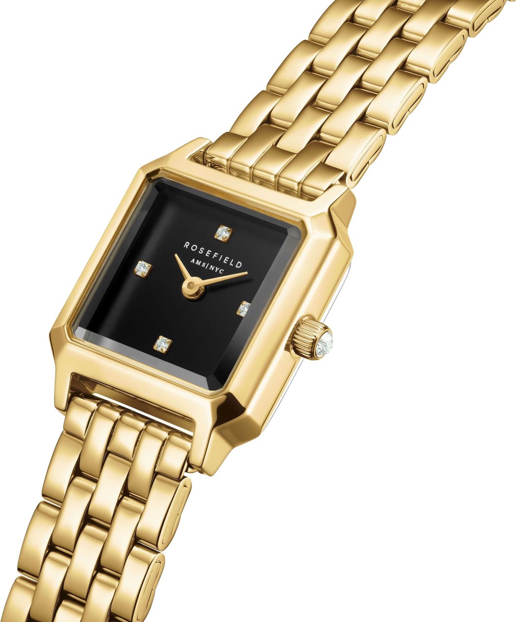 Rosefield Rosefield Horloge BBGSG-B08 Boxelle Black 4 Crystal Quartz met Geelgouden Plating met Zwarte Wijzerplaat 19.5mm Goud