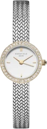 Rosefield Rosefield Horloge MWSMG-M06 Mini Small Edit Crystal Staal Bi-color Quartz met Witte Wijzerplaat en Zirkonia Zilver