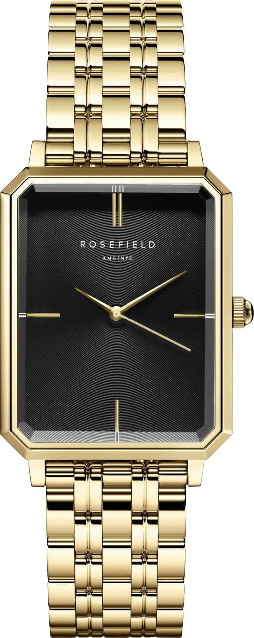 Rosefield Rosefield Horloge OBSSG-O47 The Octagon Staal met Geelgouden Plating Quartz en Zwarte Wijzerplaat Goud
