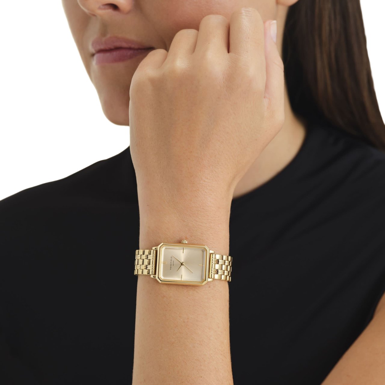 Rosefield Rosefield Horloge OCGSG-O65 Octagon Champagne Staal met Geelgouden Plating Quartz Goud