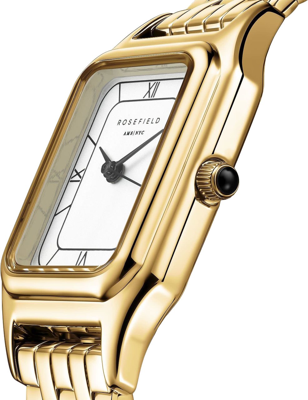 Rosefield Rosefield Horloge OCWGSG-OC01 Ivy White Black Roman Quartz Staal met Geelgouden Plating Witte Wijzerplaat 21-26mm Goud