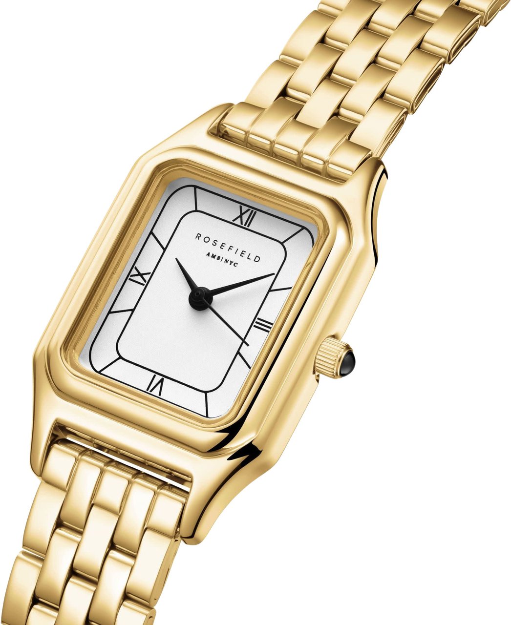 Rosefield Rosefield Horloge OCWGSG-OC01 Ivy White Black Roman Quartz Staal met Geelgouden Plating Witte Wijzerplaat 21-26mm Goud