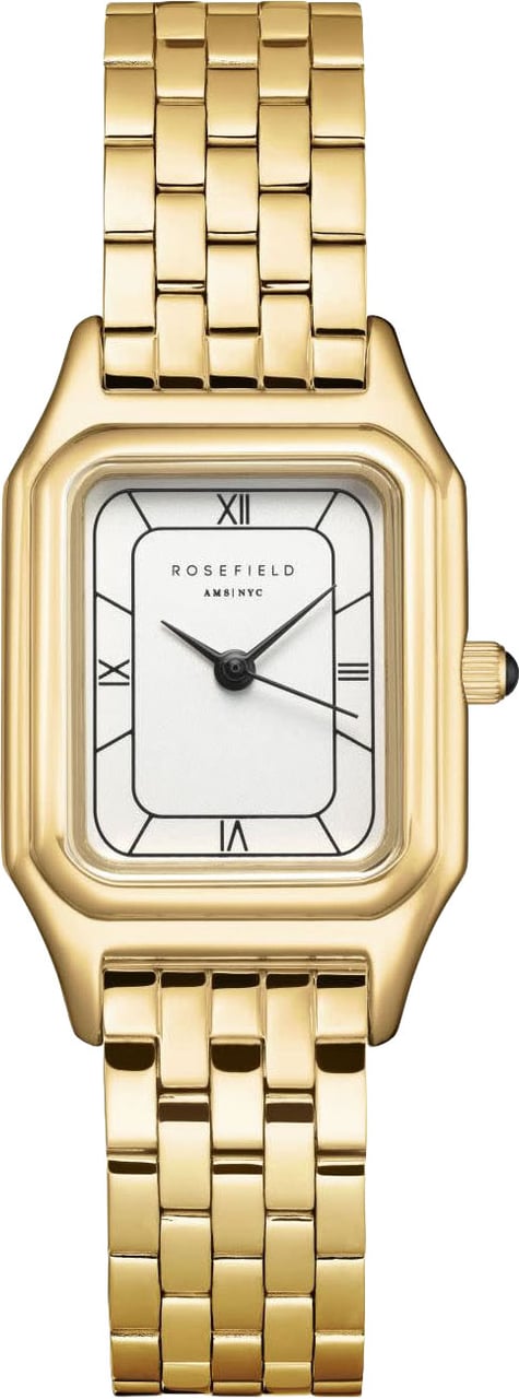 Rosefield Rosefield Horloge OCWGSG-OC01 Ivy White Black Roman Quartz Staal met Geelgouden Plating Witte Wijzerplaat 21-26mm Goud
