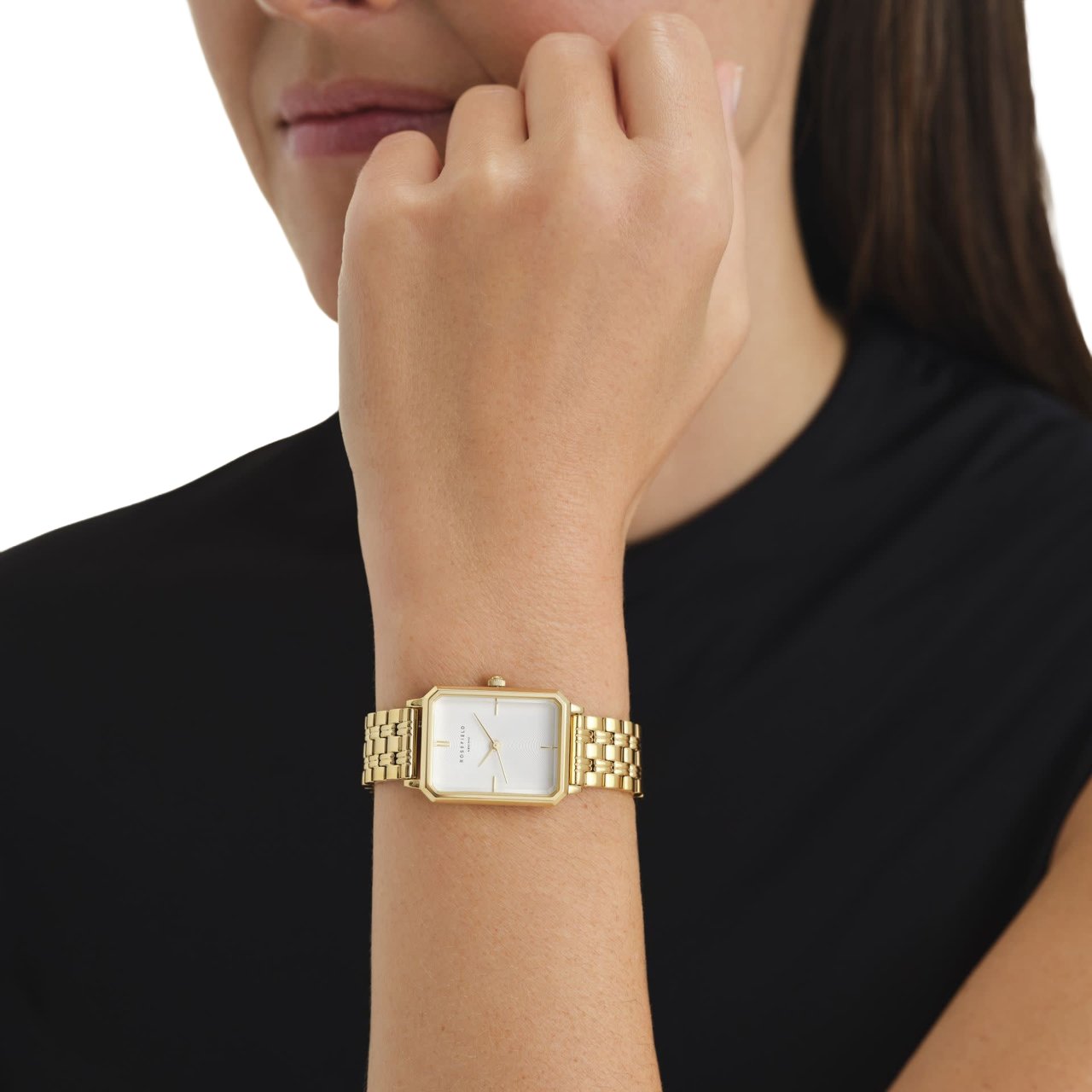 Rosefield Horloge OCWSG-O40 The Octagon Staal met Geelgouden Plating Quartz en Witte Wijzerplaat Goud