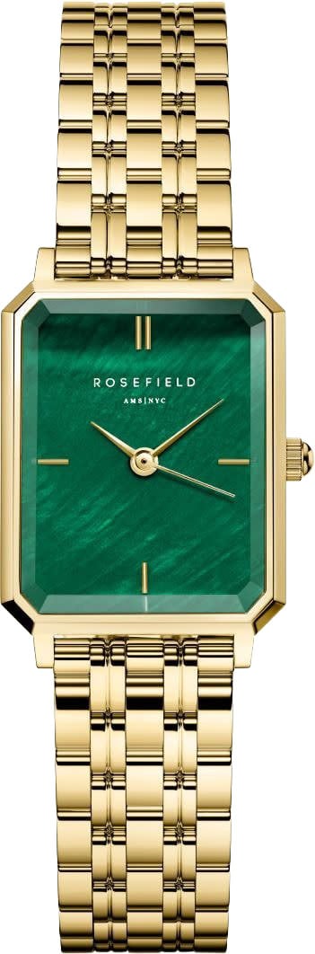 Rosefield Horloge OEGSG-O79 Octagon XS Staal met Geelgouden Plating Quartz Emerald Wijzerplaat Goud