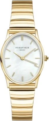 Rosefield Rosefield Horloge OVWGSG-OV16 The Oval White MOP Staal met Geelgouden Plating 24mm Goud