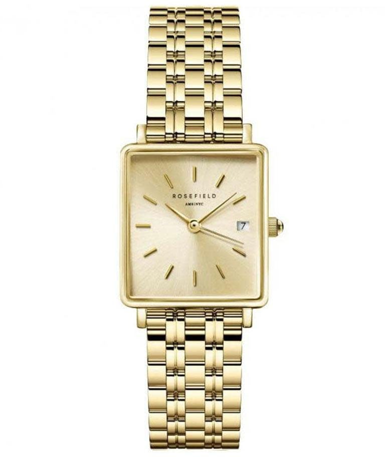 Rosefield Rosefield Horloge QCGSG-Q048 Boxy XS Champagne Staal met Geelgouden Plating Quartz Goud