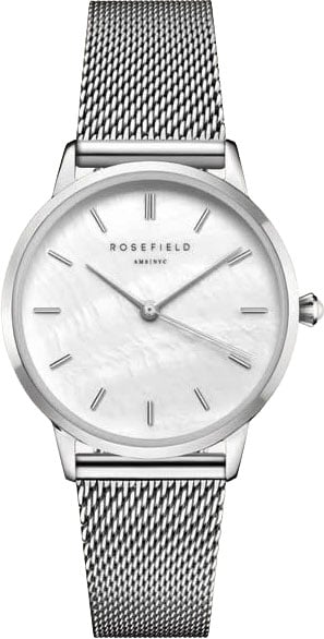 Rosefield Horloge RMSMS-R08 Pearl Edit Staal Quartz met Witte Wijzerplaat en Mesh Horlogeband Zilver