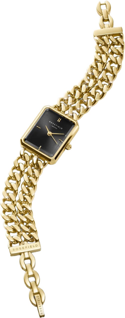 Rosefield Rosefield Horloge SBGSG-O77 Octagon XS Double Chain Studio Edition Staal met Geelgouden Plating Quartz met Zwarte Wijzerplaat Goud