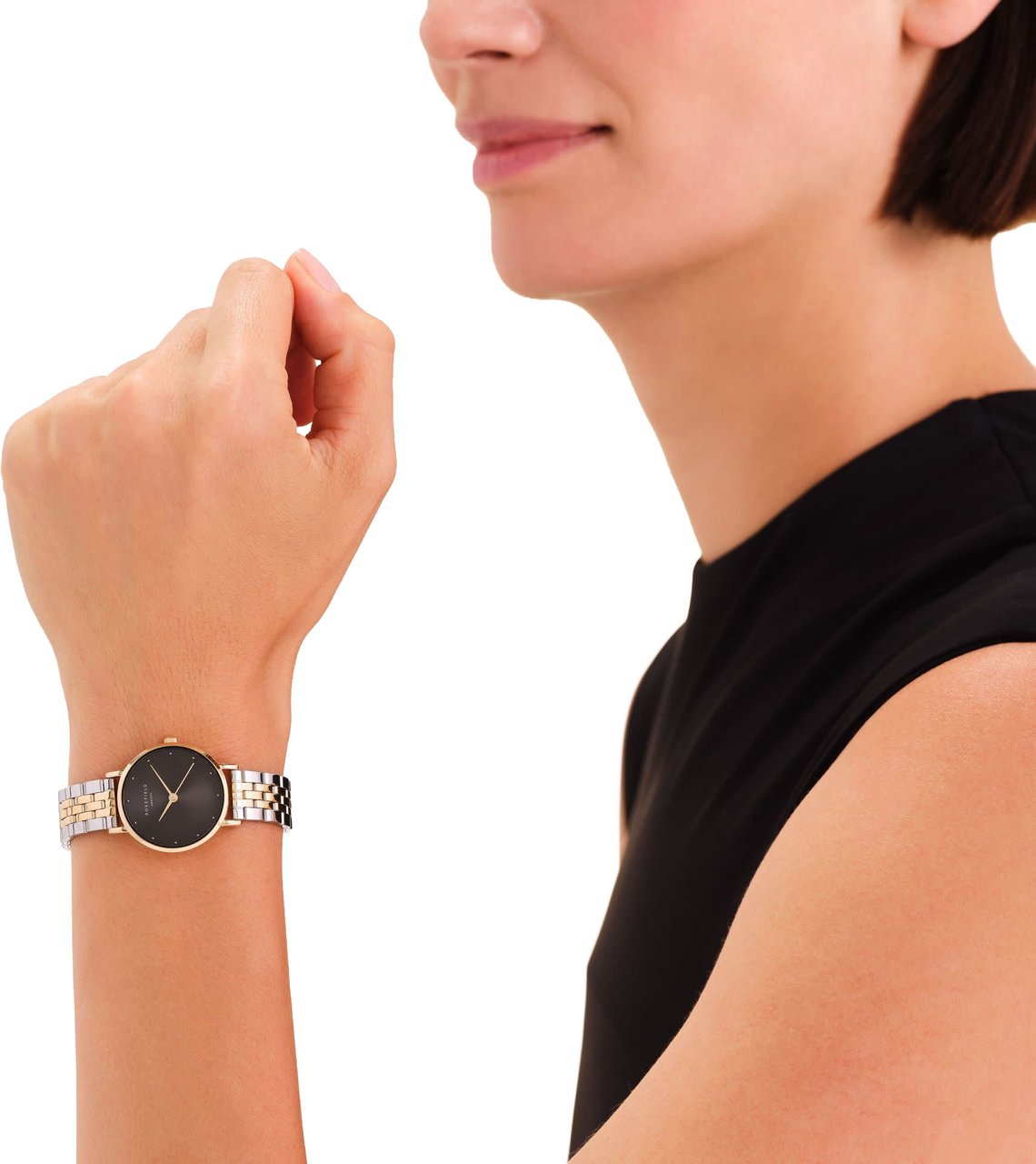 Rosefield Rosefield Horloge SEBDSG-SE04 Small Edit Black Staal Bi-Color Quartz met Zwarte Wijzerplaat 26mm Divers