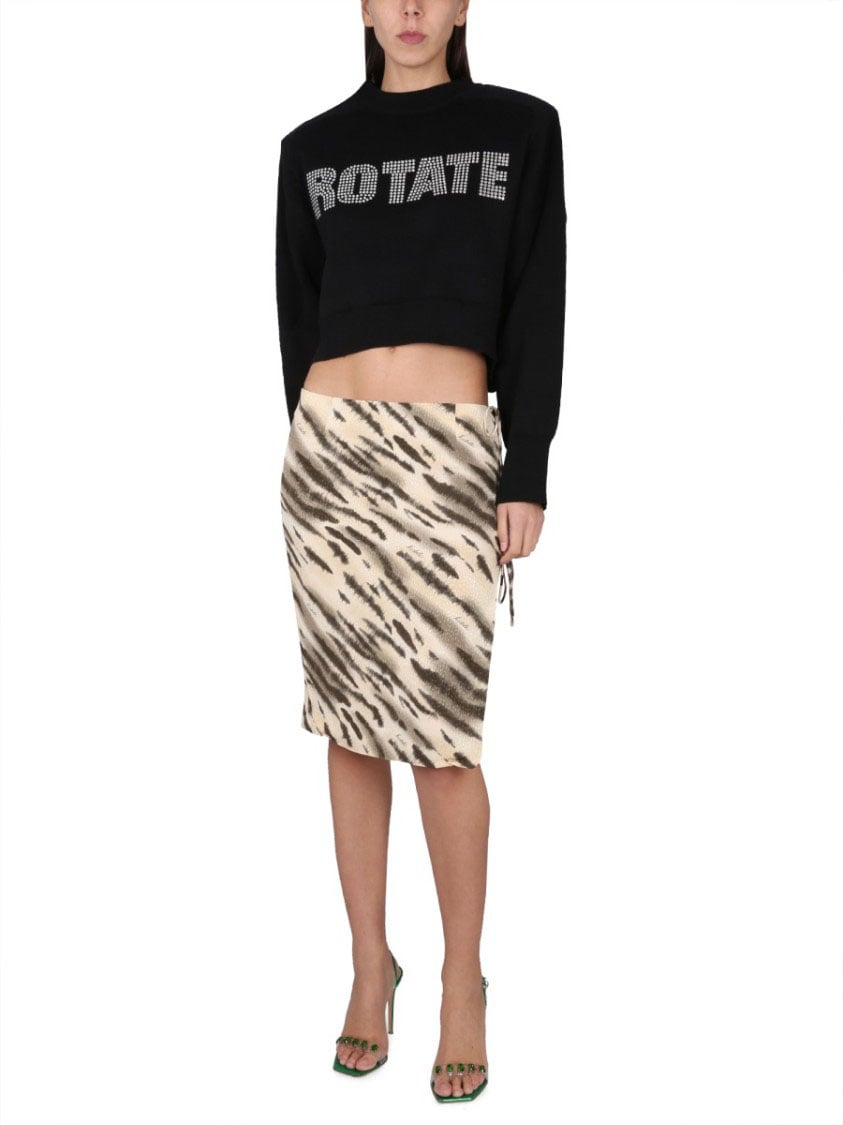 Rotate Rhinestone Logo Cropped Shirt Zwart