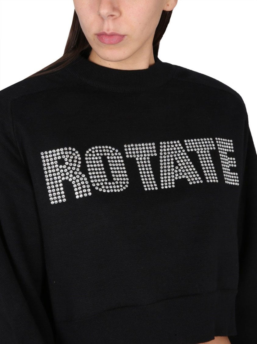 Rotate Rhinestone Logo Cropped Shirt Zwart