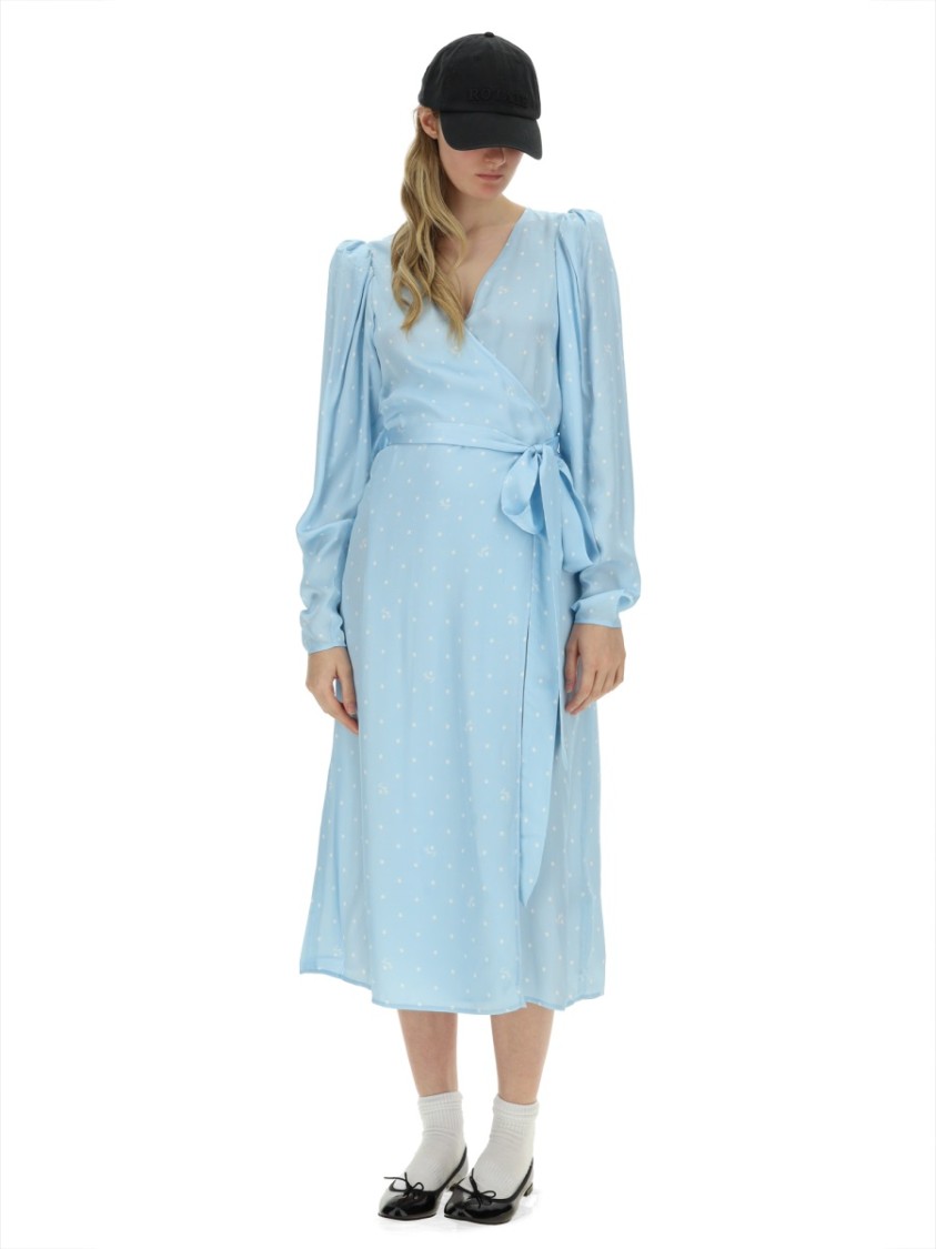 Rotate Polka Dot Midi Dress Blauw