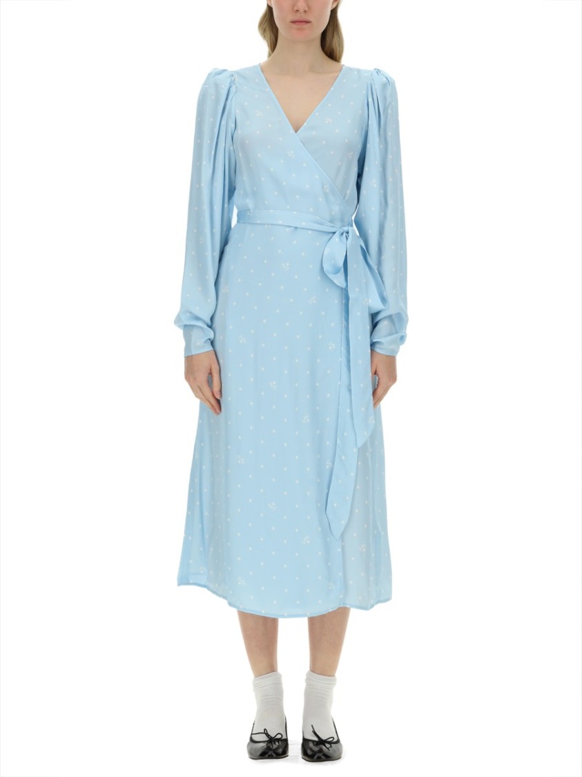 Rotate Polka Dot Midi Dress Blauw